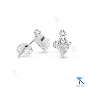 Lab Grown Diamond Vintage Shield <b>Stud</b> Earrings 14K 18K Solid Gold 3 Stone Cluster Women's Jewelry Wedding Party Bridal - Product Image 6