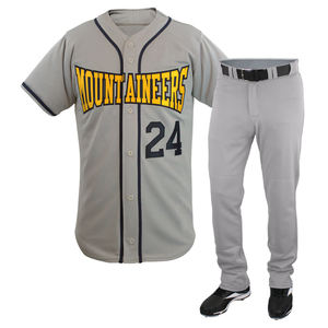 Mountaineers Baseball Uniform Men's Gray Jersey <b>With</b> Yellow Team Name And Number 24 Short Sleeve Polyester Pants And <b>Shoes</b> - Product Image 1