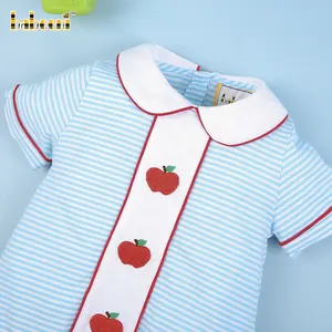 Red Apple Boy Bubble Blue Stripe Knit ODM OEM Wholesale Smocked Children Boy Clothing High Quality - BB2163