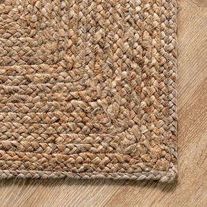 Tapis en jute fait main, motif géométrique, tissage plat, couleur naturelle, style farmhouse, écologique, décoration de salon - Product Image 3
