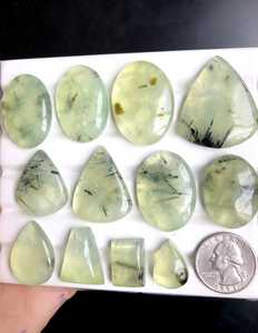 Natural Green Prehnite Cabochon Loose Gemstones Wholesale Natural Prehnite with Black Tourmaline Inclusion for Jewelry Making - Product Image 3