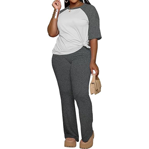Ladies Casual Lounge Wear Two Piece Set Loose Fit <b>Top</b> Drawstring Pants Summer Outfit Custom Logo - Product Image 3