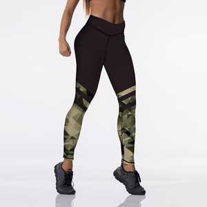 Yoga <b>Leggings</b> Geometric Print Contrast <b>Stitch</b> Four-Way Stretch Spandex Polyester - Product Image 4