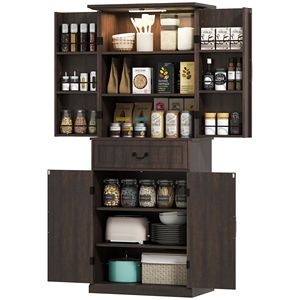 Mobile dispensa da cucina moderno in stile rustico con finitura in legno marrone anticato, design su ruote, struttura in pannelli di MDF. - Product Image 1