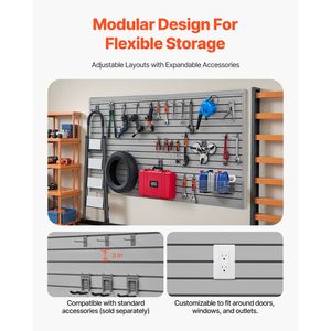 Panneau mural à lattes en PVC gris réglable et facile à installer 8 x 4 pieds - Accessoires pour étagères de garage - Panneaux muraux à lattes - Product Image 4