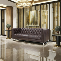 Canapé d'angle Chesterfield bleu océan, design moderne, en cuir véritable, trois places, rembourré en mousse, imperméable, convertible