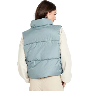 Chaleco Acolchado Azul Claro para Mujer, Cuello Alto, Cierre de Cremallera, Cortavientos, Prenda Exterior Informal sin Mangas, Fabricante OEM - Product Image 2