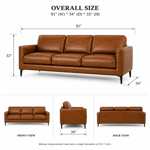 Modern Genuine Leather <b>Sofa</b> 3 Seater Mid Century Modern Couch with Slim Track Arms and Metal <b>Legs</b> <b>for</b> Living Room Furniture - Product Image 2