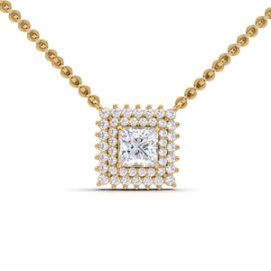 IGI Certified Lab Grown Diamond Princess Cut Double Halo Pendant in 9K White / Yellow & Rose Gold Luxury Cluster Design - Product Image 4