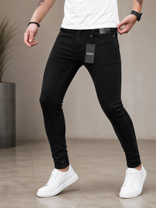 Jean en denim noir coupe slim pour homme Webson, taille mi-haute, délavage régulier, 100 % coton, style décontracté, idéal pour l'automne, séchage rapide, respirant - Product Image 1
