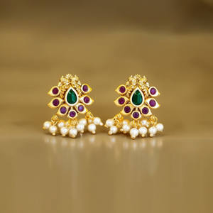 Asscher Cut Peacock Kemp Stud Earrings Classic Trendy Zinc Alloy & Imitation Pearl - Product Image 2