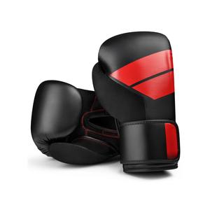 Black Leather Boxing Gloves With Red Accents <b>Velcro</b> Closure Breathable Design For Adult Training And Fighting - Product Image 4