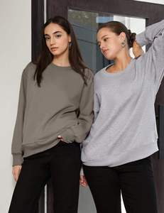 Sudadera Extra Grande para Mujer, Cuello Redondo, Color Sólido, Manga Larga, Hombros Caídos, Tejido de Algodón y Fibra de Bambú, Ecológica e Impermeable - Product Image 3