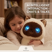 Chat Siamese en peluche électrique interactif IA, compagnon intelligent à commande vocale, boîte cadeau, personnalisation OEM, vente en gros, matériau polyester