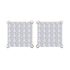Custom Hip Hop Pave Setting Round Cut Diamond Square Cluster <b>Stud</b> Earrings Fine Jewelry Manufacturer Wholesale Gift - Product Image 2