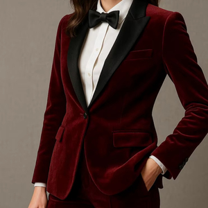 Costume de smoking en velours rouge pour femme, ensemble blazer et pantalon en velours de luxe, tenue de soirée formelle, invité de mariage - Product Image 1