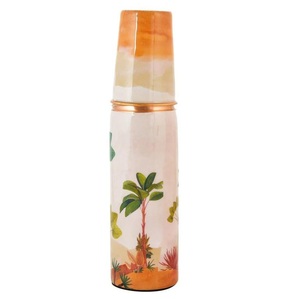 Juego de Bebidas de Cobre Estampado de 2 Piezas al por Mayor de la India: Botella de 1000ml y Vaso de 250ml OEM/ODM - Product Image 2