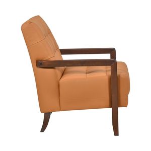 Poltrona Moderna in Pelle Arancione con Dettagli Trapuntati e Finitura in Legno di Noce per Soggiorno - Product Image 3