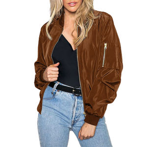 Women's Winter Bomber Jacket with Stand Collar Knitted Breathable Canvas Full Front <b>Zipper</b> and Comfortable Fit - Product Image 6