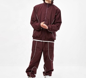 Zip up <b>Nylon</b> Crinkle <b>Track</b> <b>Pants</b> 2 Piece Set Men Streetwear With Piping Elastic Cuffs Unisex <b>Nylon</b> Windbreaker Tracksuit For Men - Product Image 1