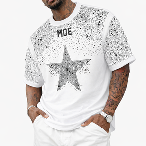 Camiseta Blanca de Lujo para Hombre con Gráfico de Estrella de Diamantes de Imitación, Oversize de Algodón, Estilo Urbano, con Cristales, Moda, Marca Privada OEM USA - Product Image 2