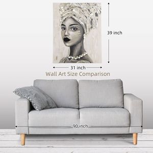 Dipinto a Mano su Tela: Donna Africana in Oro, 39,25 x 31,5 Pollici, Decorazione per la Casa, Opera d'Arte della Cultura Africana Splendidamente Realizzata - Product Image 6