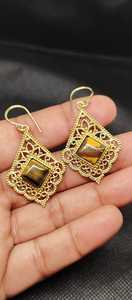 Fashion Irregular Accessories Tiger Eye Brass Earrings Electroplated Light Luxury High end Earrings - Product Image 6