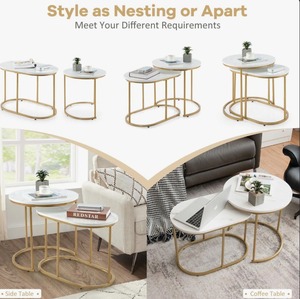 Elegant <b>Marble</b> Top Nesting <b>Tables</b> with Gold Metal Frame Modern Living Room <b>Coffee</b> Side <b>Table</b> <b>Set</b> Cheap Price - Product Image 4