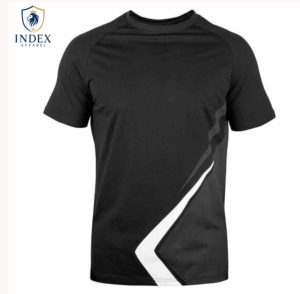 INDEX APPAREL Men's Black Geometric Print <b>Raglan</b> <b>Sleeve</b> Quick Dry Slim Fit Sporty <b>T</b>-<b>Shirt</b> O-Neck Knitted Polyester - Product Image 1