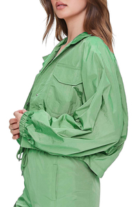 Conjunto de Chaqueta Bomber Verde Corta con Mangas Farol y Cuello Redondo, Estilo Formal, Corte Holgado, Atuendo de Primavera Unisex, Resistente al Viento e Impermeable - Product Image 5