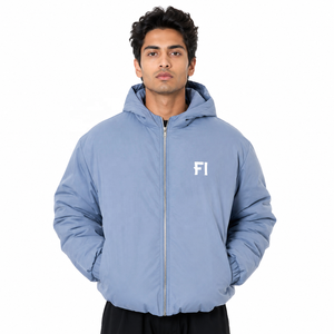 Men's Crop Oversized Thick Hooded Puffer Jacket With Zipper Front Casual <b>Winter</b> Men's Jacket Thick Polyester Wadding Windproof - Product Image 1