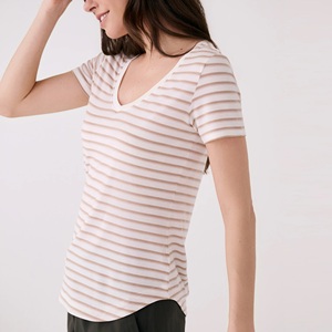 Camisas de Manga Corta a Rayas Modernas para Mujer 2026, Vestido Casual Elegante con Cuello en V, Cómodo, Suave, Transpirable, Hecho en Bangladesh - Product Image 3