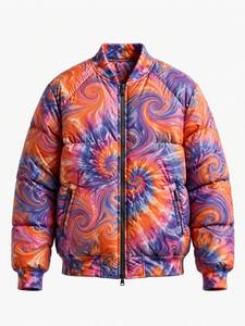 Blouson Bomber Tie-Dye pour Homme, Doublure en Fausse Fourrure, Hiver, Fermeture Éclair, Col Montant, 260g, Manteau Streetwear - Product Image 5