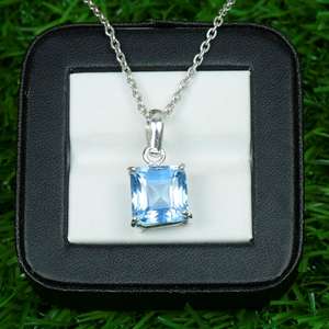Pendentif carré en aquamarine, pendentif en argent sterling 925, bijoux pierre de naissance de mars, pierre précieuse bleue naturelle, cadeau pour femme - Product Image 1