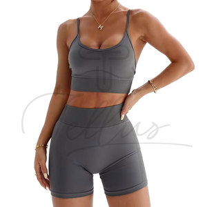 Latest Design Women Yoga Set-<b>Low</b> MOQ Wholesale Custom Logo Fitness Wear Seamless Elastic Waist Front Shorts 2-Piece Yoga Sets - Product Image 6
