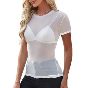Breathable Women's Mesh Cover up See Through Fishnet T-Shirt Crop <b>Top</b> Hip Hop Skinny Fit Yoga Wear Summer Mesh T-shirts Hot Sale - Product Image 2
