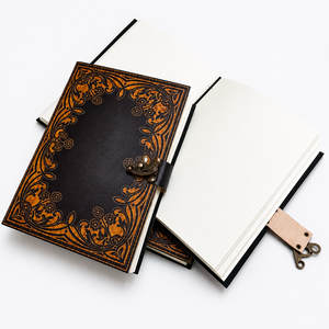 Cuaderno de Dibujo de Cuero con Estampado Floral Mini Premium |   Diario de Papel Hecho a Mano con Borde Decorativo, Recargable, con Cierre Antiguo, Estilo Vintage, para Regalo - Product Image 1