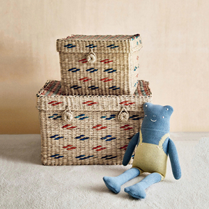 Ensemble de paniers de rangement en jonc de mer naturel tressé avec motifs colorés, organisateur de jouets décoratif pour chambre d'enfant et crèche, panier de rangement domestique - Product Image 5