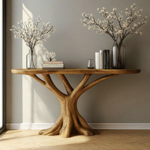 Sculptural Wood Console <b>Table</b> Natural Driftwood Inspired Design Handmade Unique Entryway Decor Bespoke Solid Wood Furniture - Product Image 4