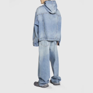 Blanket Denim Custom Tracksuit Jean Oversized Hoodie and <b>Pants</b> Set Jogger Suit Puff Print 100% Cotton Men's Track Suits - Product Image 2