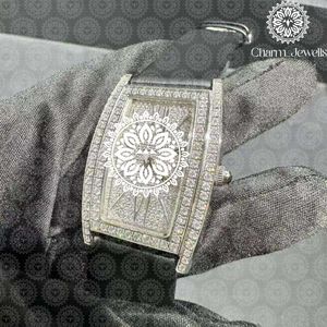 Charm Jewells Montre de luxe pour femme en acier inoxydable, boîtier tonneau de 38 mm, lunette sertie de diamants, quartz analogique, fermoir pliant - Product Image 6