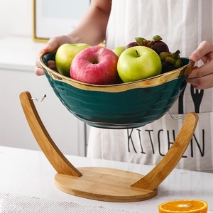 Frutero Metálico con Base de Madera, Tazón para Ensalada Inclinable, Centro de Mesa Moderno, Contenedor Decorativo para Frutas, Exhibición para el Hogar - Product Image 4