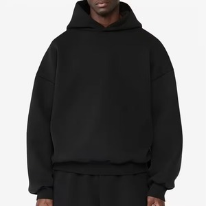Sweat-shirt à capuche oversize pour homme, noir uni, en molleton bouclette, coupe décontractée, longueur standard, style tricoté teint uni - Product Image 4