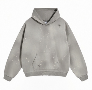 Sweat-shirt à capuche noir pour homme avec imprimé peinture spray, poche kangourou, décontracté, en coton gris - Product Image 2