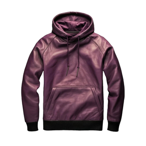 Custom High-Quality Leather Hoodie Customized Sized Breathable Vintage-Style <b>Pullover</b> with Hood <b>for</b> Streetwear Fashionable - Product Image 4