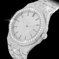 Montre homme de haute qualité 41 mm, cadran serti de diamants moissanite, bracelet en acier inoxydable finition argentée, couleur E, taille ronde brillante