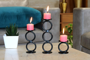 Support de bougie en fer forgé fait main et durable pour décoration intérieure - Ensemble portable de 3 bougeoirs à thé avec anneau métallique, idéal pour Pâques - Product Image 5