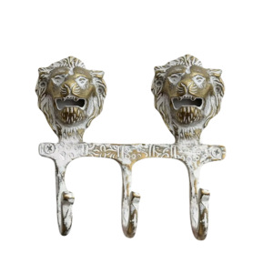 Ba Lion Head Wall Hook 3 Hooks <b>Metal</b> Antique Style Handmade Adjustable Waterproof Self-adhesive Installation for <b>Clothing</b> - Product Image 3