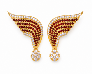 Boucles d'oreilles en forme d'ailes d'ange, grenat rouge CZ, faites à la main, plaquées or, en argent sterling 925, cadeau d'anniversaire - Product Image 6
