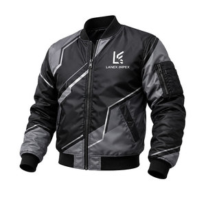 New Custom Men's Geometric Print Bomber <b>Jacket</b> Windproof <b>Zip</b> <b>Up</b> Flight <b>Jacket</b> Lightweight Polyester Casual Winter Coat OEM ODM - Product Image 1